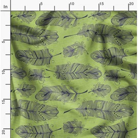 Soimoi Green Velvet Fabric Tribal Feather Printed Fabric 1 Yard 58 Inch Wide