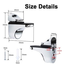 Adjustable Wood/Glass Shelf Bracket Solid Metal Wall Mount 2 Pcs or One Pair,Polished Chrome (k839-4PCS)