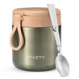 CJACJA Thermo for Hot Food Kids - 15.8 Oz, Insulated Food Jar for Soup, Width Mouth Stainless Steel Insulated Lunch Container with Folding Spoon, Blue (Gray)