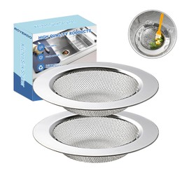 RQYEKDO Kitchen Sink Strainer Stainless Steel with Fine Mesh4.4 inch Wide Rim Drain Strainer | Fits Standard Sinks & GarbageDisposals(Silver)