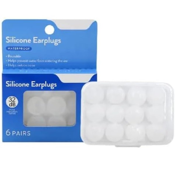 12 Tapones para los oídos de silicona. (Blanco) Estuche Incluido.