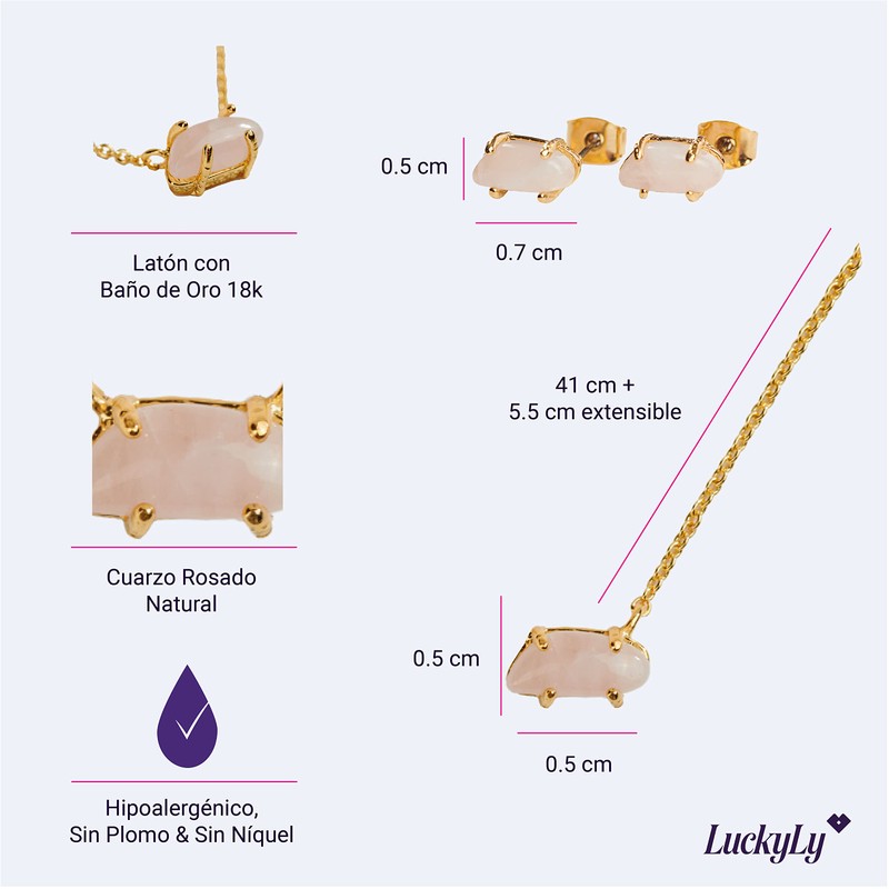 LuckyLy Set Juego de Joyería para Mujer con Cuarzo Rosa,