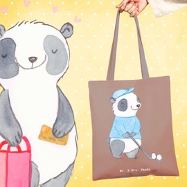 Mr. & Mrs. Panda Panda Golf Tote Bag, Gift, Golf Bag, Award, Fabric Bag, Shoulder Bag, Shopper, Sports, Golf Club, Cloth Bag, Golf Course, Jute Bag, Hobby, Fam-br - Brown