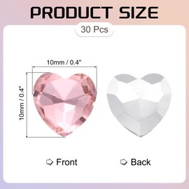 sourcing map 30Pcs Heart Rhinestones, 10mm Pointed Back Heart Glass Rhinestone Gems Crystal for Jewelry Making Costume DIY Crafts, Pink