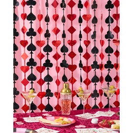 xo, Fetti Party Decorations Red and Black Casino Curtain - Set of 2 | Card Game Bachelorette Supplies, Vegas Birthday Photo Booth, Poker Party Backdrop