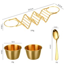 Digead Taco Holder Stand - Holds 3 Tacos with 2 Sauce Cups & Gold Spoon - 304 Stainless Steel Gold-Plated - Heat Resistant & Oven/Dishwasher/Grill Safe