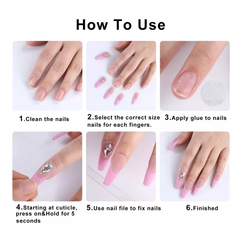 Press on nails Uñas Postizas Desmontables De Urgencia Rosas Glitter