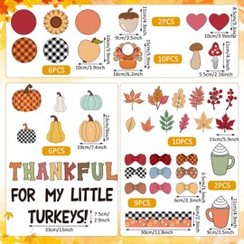 Mooliwe Thanksgiving Turkey Bulletin Board Set Thankful for My Little Turkeys Cutouts Fall Pumpkin Accents Photo DIY Bulltin Board Decoration with Autumn Leaves Borders for Classroom School Home Wall