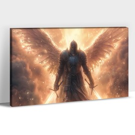 ANRUOXI Christian Wall Art, Armor of God Angel Warrior Holding Swords Picture, Framed Religion Canvas Prints, Modern Man Angel Wings Artwork for Living Room Bedroom Bathroom Decoration 24x36 Inch