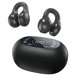 Open Ear Headphones Bluetooth 5.4, Bluetooth Headphones Sport Wireless, Ear Clip Sports Headphones with Built-in Microphone, HiFi Sound with Digital Display, Wireless for Training, Running, Driving