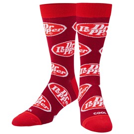 Cool Socks - Dr Pepper Retro Logo Crew Socks, Medium (Men 3.5-8.5 / Women 5-10) | Cool Novelty Gift, Soft Cotton Blend, Red Vintage Drink Design