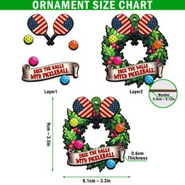 ROLOL Pickleball Christmas Ornaments, Wooden Ornament Pickle Ball Deck The Halls Christmas Decorations, Christmas Wreath Ornaments Gift Idea for Pickleball Lover, Printed 2 Layer Ornaments 3.5 Inches