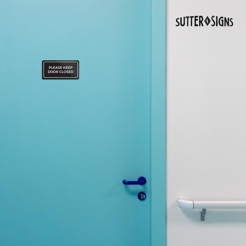 Please Keep Door Closed Sign | Weatherproof Self Adhesive Black