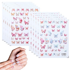 KFHENSOMR 10pcs Butterfly Nail Art Stickers, Pink Butterflies 5D Embossed Nail Decals, Pink Shell Light Butterflies Nail Decal, Self-Adhesive Decorations Nail Art Sticker for Women