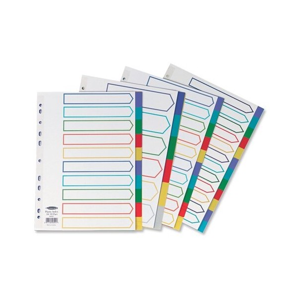 Concord Plastic Subject Dividers Polypropylene 120 Micron Europunched 10-Part A4 Assorted Ref 06901