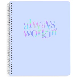 Graphique - Always Workin - Large Purple Spiral Notebook w/Holographic Message, Fun Journal for Personal Thoughts, Writing Letters, and Taking Notes, 160 Ruled Pages, 9" x 11"