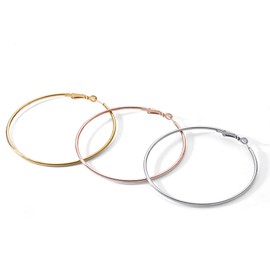 3 Pairs of Large Hoop Earrings, Stainless Steel Hoop Earrings, 925 Silver, Gold-Plated Rose Gold-Plated Silver Earrings, Hoop Ears, Sensitive Ears for Women and Girls (3 Colours Set), 6 cm, Rose Gold