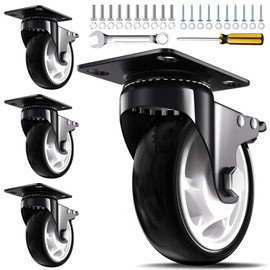 Caster Wheels, 4 Inch Heavy Duty Casters, 2400lbs Capacity (Set of 4) - Industrial Swivel Wheels with Dual-Locking Brakes, Silent & Non-Marking for Workbenches, Carts, Furniture