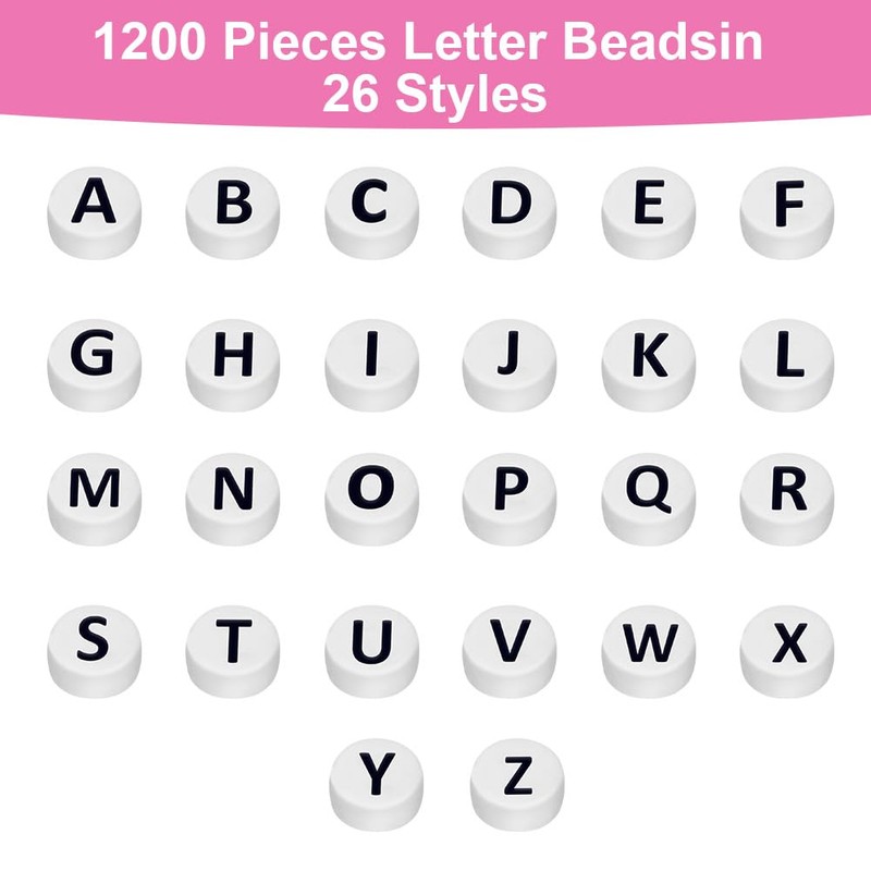 Vicloon 1200 Pcs Acrylic Letter Beads, 7mm White Alphabet Beads