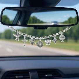 CusDusk Saint Christopher Car Hanging Ornament, Silver Cross Automotive Rearview Mirror Dangle Pendant Bless Drive Safe, Interior Car Decor Accessories,Faith Gifts for Women Men (Silver)