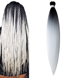 BALINGHAIR Braiding Hair Pre-Stretched High Temperature Synthetic Fiber Braid Hair Ombre Black to White (B33-1Pack)