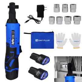 12V Cordless Electric Ratchet Wrench Set, 3/8" Power Ratcheting Wrench Tool Kit,40 Nm Torque,with 2-Pack 1.5Ah Li-Ion Batteries,60-Min Fast Charger,7-Piece Sockets for Car Repair,Furniture Assembly