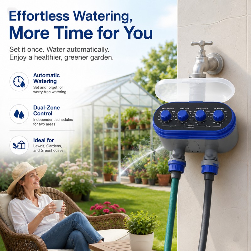 Two-Outlet Water Timer for Garden Irrigation – Automatic Electronic Hose