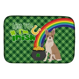 Caroline's Treasures WDK4752DDM Fawn Boston Terrier St. Patrick's Day Dish Drying Mat Absorbent Dish Drying Mat Pad for Kitchen Counter Dish Drainer Mat for Countertop, 14 x 21", Multicolor
