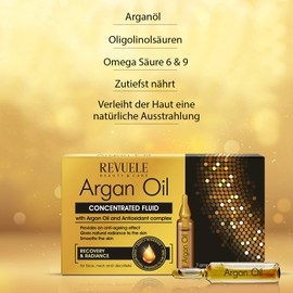 Revuele Ampoules Argan Oil Concentrated Liquid with Argan Oil for Face Neck and Décolleté 2 ml 100% Pure Natural and Organic with Oligolinolic Acids