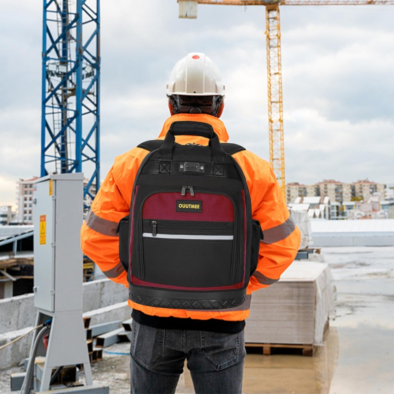 OUUTMEE Tool Backpack, Work Tool Bag with Multi-Use Pockets