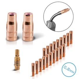 STAHLWERK Flux AK15/MB15 AK14/MB14 Wear Parts Set, 23-Piece Original Welding Accessory Set with Cored Wire Nozzles, Nozzle Carrier and Current Nozzles 0.8 mm
