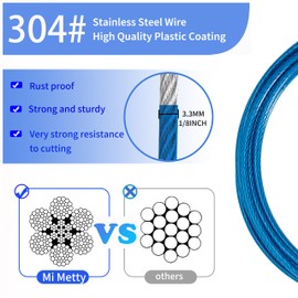 3.3mm (1/8 Inch) Outdoor Travel Stainless Steel Security Cable-3ft Luggage Lock Safety Wire Flexible Steel Wire Rope with Double Loop Safety for Luggage, Bike, Lock(Black+Blue, 3ft-(2Pack)