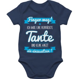 Shirtracer Baby Short-Sleeved Baby Bodysuit for Boys and Girls with German Text "Ich Habe eine verrückte Tante” Blue - 01 Navy Blue