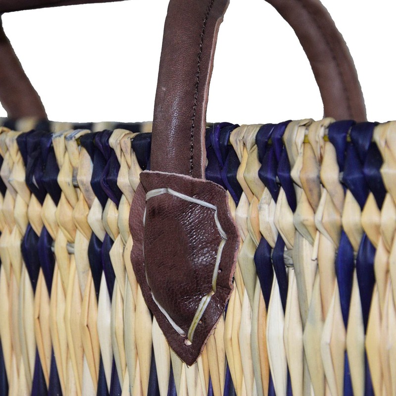 Seagrass Shopping Basket, Braided Bag with Leather Handle, Medium Size