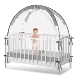 Crib Tent to Keep Baby from Climbing Out - Mesh Crib Climbing Prevention, Pop Up Baby Crib Tent, Two-Way Self-Locking Metal Zipper (Grey, Large)