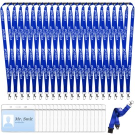 RUIYELE 20 Pieces Blue Visitor Lanyards with 20 ID Card Holders Safely Separate Visitor Lanyards Volunteer Lanyards Blue Visitor Lanyards