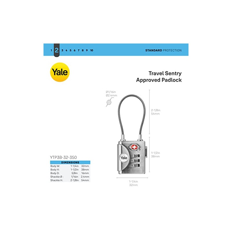 Yale TSA Approved Cable Luggage Locks with Combination for Travel,