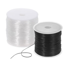 DMiotech 2 Roll Elastic String for Bracelets, 1mm Stretchy Strings Stretch Bead Cord String Thread for Jewelry Bracelet Making Necklaces Beading DIY Craft, (Black,Transparent, 55m/60 Yards)