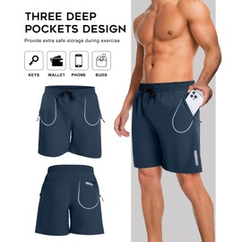 Boyzn Men's 2 Pack 5" Outdoor Hiking Shorts Quick Drying Lightweight Hiking with 3 Zip Pockets Travel Shorts 01-Black/Navy-2XL