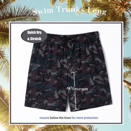 BRISIRA Mens Swim Trunks Bathing Suit 9 Inch Inseam Compression Liner Beach Long Board Shorts Swimsuit Anti-Chafe Quick Dry Camouflage