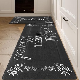 HEBE Anti Fatigue Kitchen Mat Set of 2 Non Slip Cushioned Kitchen Mats for Floor Waterproof Farmhouse Kitchen Rugs and Mats Set Comfort Standing Desk Mat Carpet for Sink,Office,Laundry