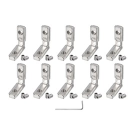 sourcing map 10Pcs T Slot L-Shape Interior Inside Corner Connector with M5 Screws and Wrench for 2020 Series Aluminum Extrusion Profile, Slot 9.5mm, Silver Tone
