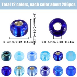 SUNNYCLUE 1 Box 156G Glass Seed Bead 3mm 8/0 Bracelet Glass Seed Bead Round Blue Small Mini Loose Spacers for Jewelry Making DIY Earrings Bracelets Necklace