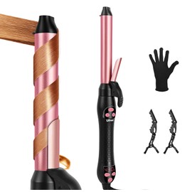 Ufree 1 Inch Automatic Rotating Curling Iron - Beach Waves Hair Curler with Ceramic Barrel, 250°F-430°F & Dual Voltage, Self Spinning Curling Wand for Medium to Long Hair, Rose Pink