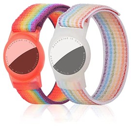 Dingfeiyu 2 Pack Nylon Airtag Wristband for Kids Adult, Adjustable Airtag Waterproof Bracelet Toddler Children Adult Elders, Wristbands Compatible with Airtags