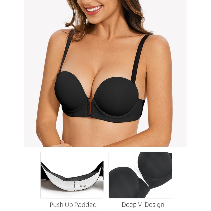 YANDW Women's Deep V Push Up Bra Backless with Back