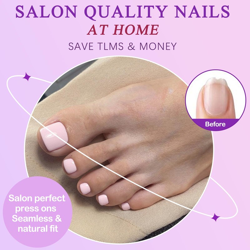 160pc Pink Press on Toenails Women Fake Toe Nails with