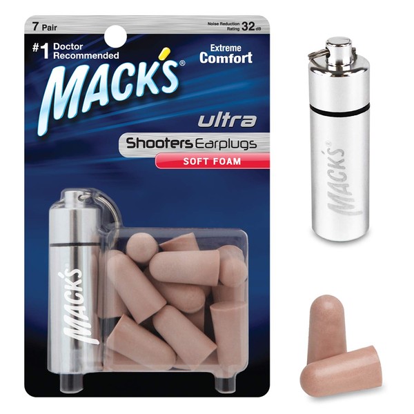 Mack’s Ultra Soft Foam Shooting Earplugs, 7 Pair with Travel Case – 32 db High NRR, Comfortable Ear Plugs for Hunting, Tactical, Target, Skeet and Trap Shooting