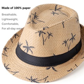 MTKCM 4 Pack Short Brim Straw Fedora Summer Beach Sun Hat for Men Women 4 Pcs Set C