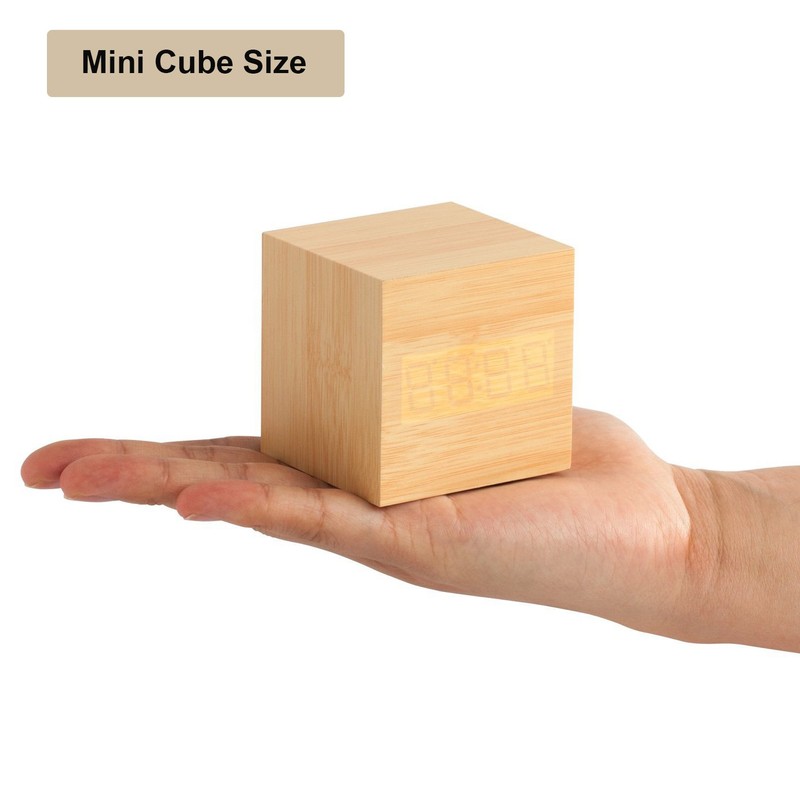 Onerbuy Wooden Digital Cube Alarm Clock Touch Sound Activated Desk